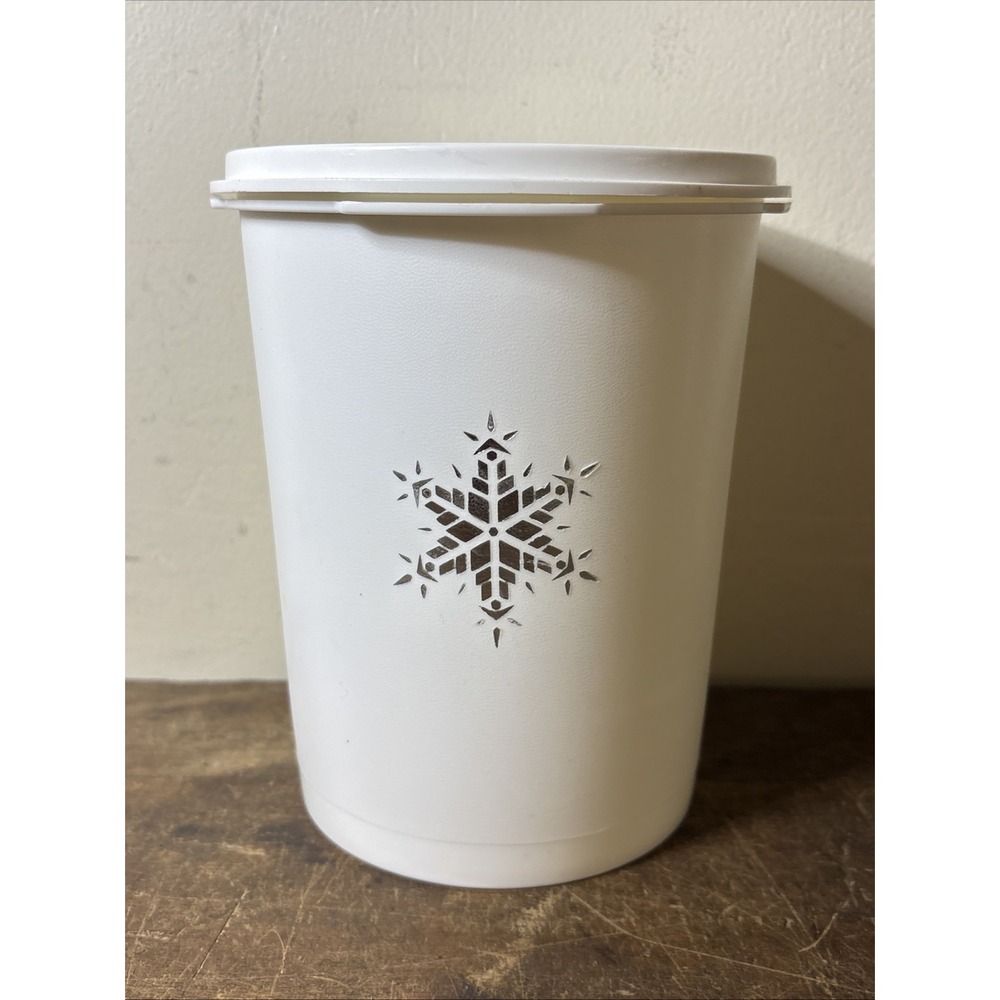 Vintage Tupperware White Snowflake Canister #811-13 Starburst Lid #812-26 Used